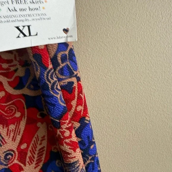 NWT LuLaRoe Red Tan Blue Floral Pencil Skirt - Picture 4 of 7